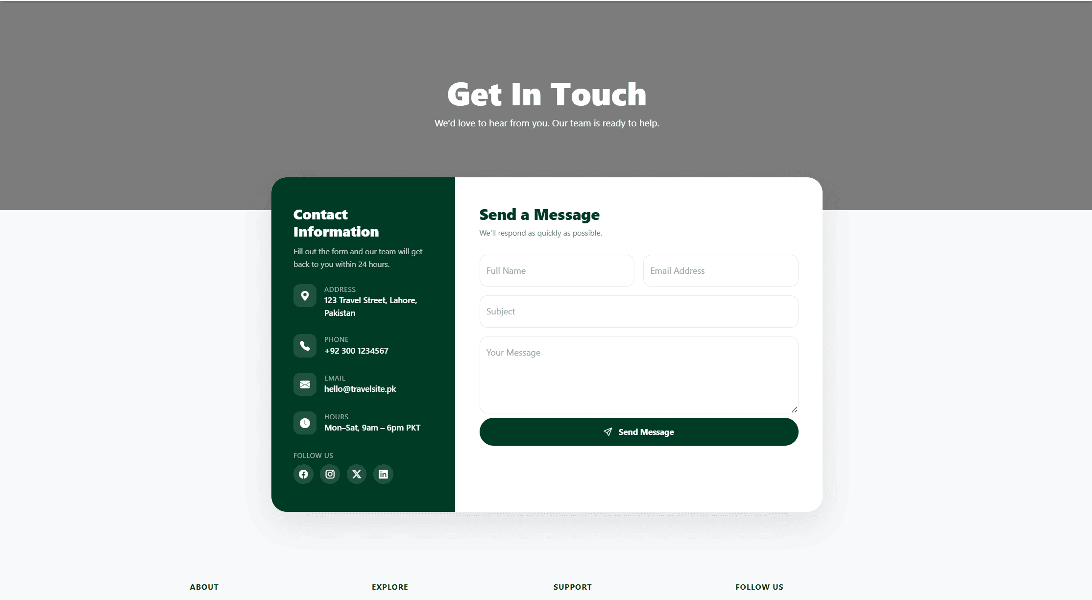 TravelSite contact and support page