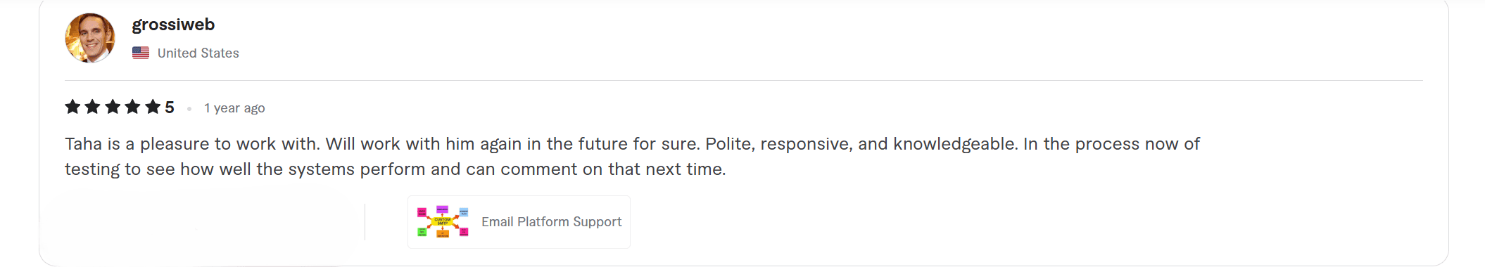 Five-star review from grossiweb, United States